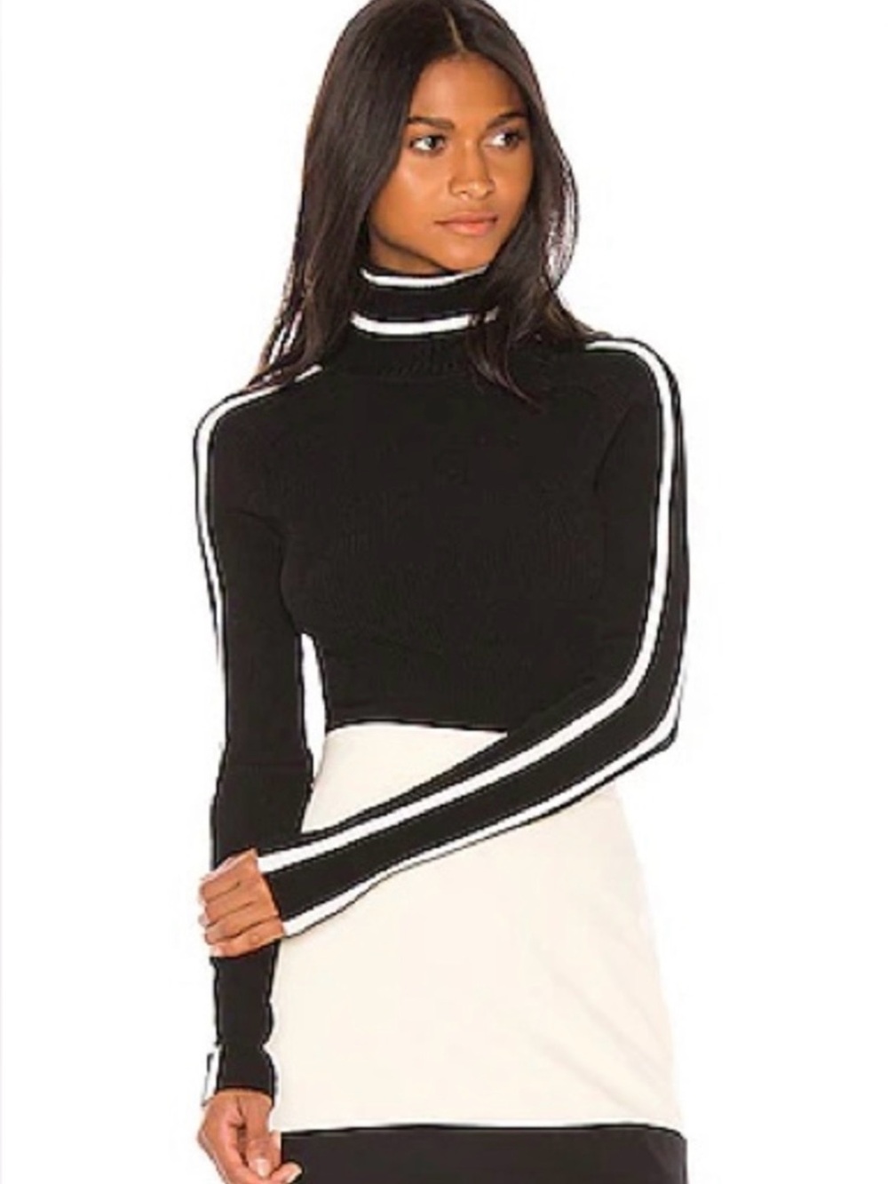 MILLY Racer Turtleneck Knit Long Sleeve Top Black